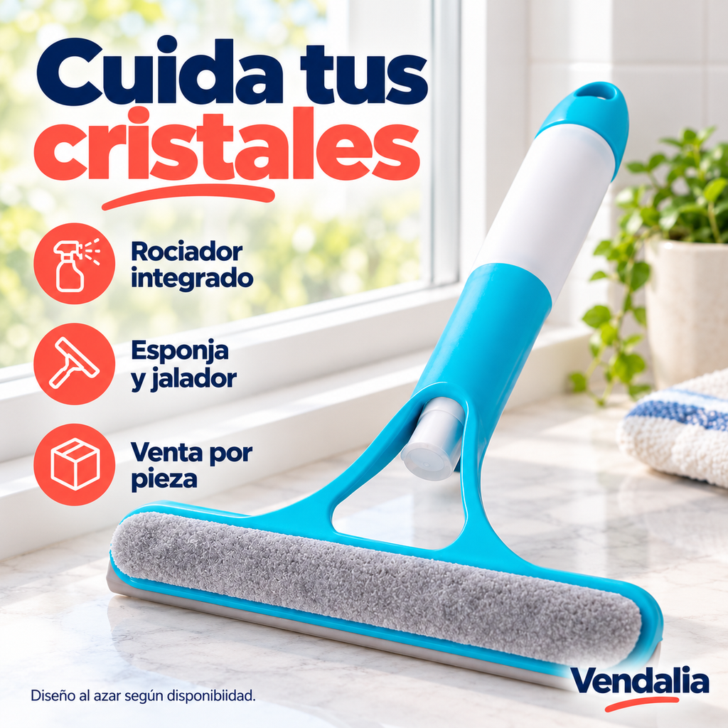 Limpiavidrios azul con rociador; una pieza y diseño al azar — Vendalia