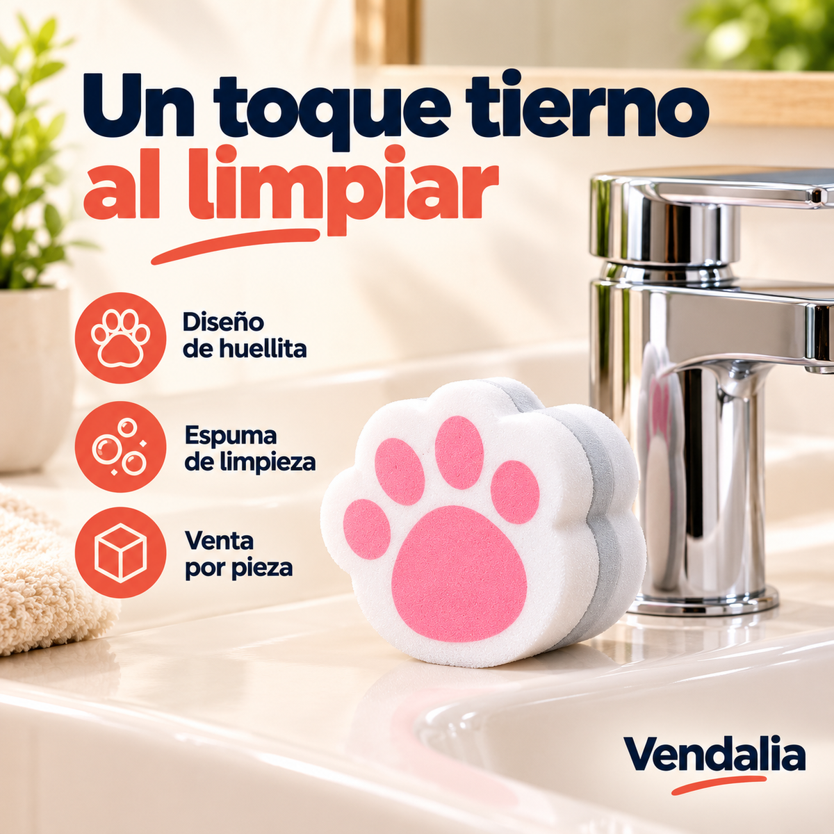 Esponja blanca de huellita rosa — Vendalia