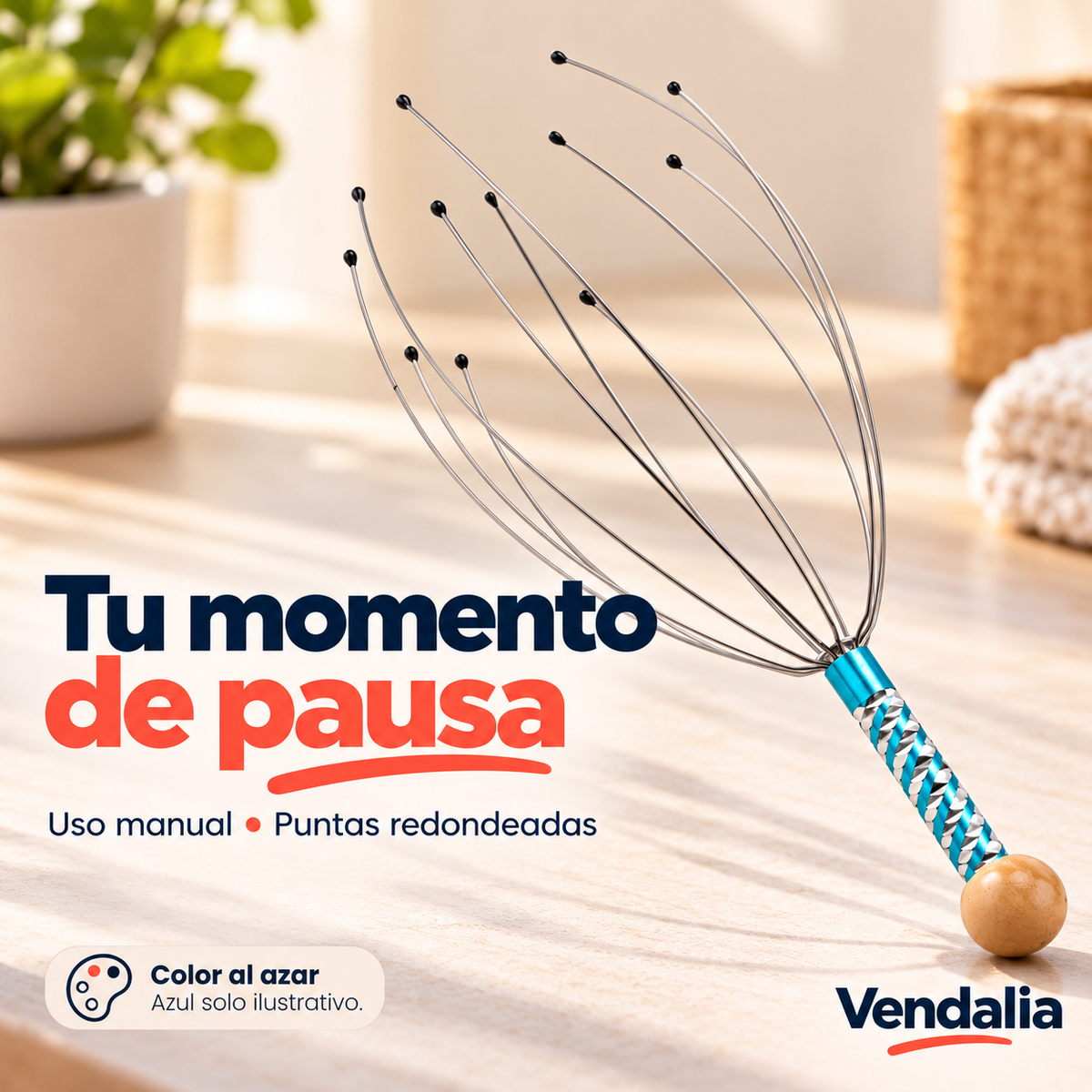 Masajeador de cabeza manual — Vendalia. Ejemplo de color; envío al azar.