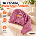 Toalla turbante de microfibra con bordado y botón · Vendalia