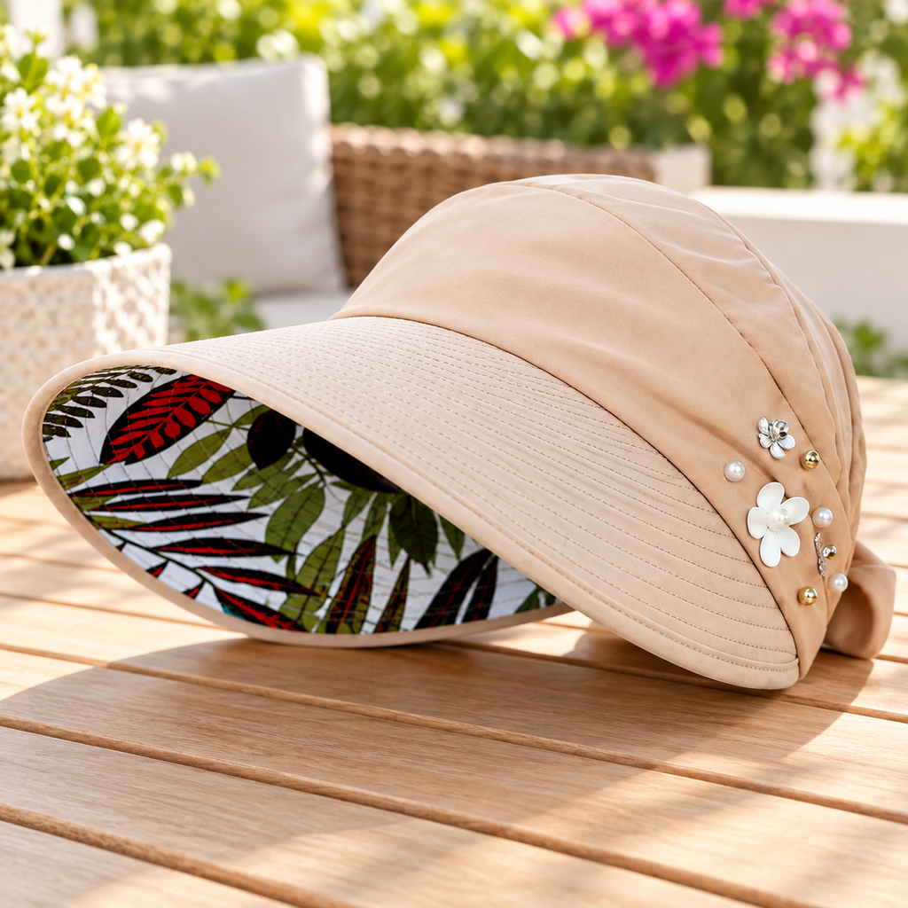 Visera Solar Plegable BEIGE · fotografía ambientada de Vendalia · SKU 47442