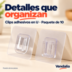 Clips adhesivos transparentes en U, paquete de diez — Vendalia