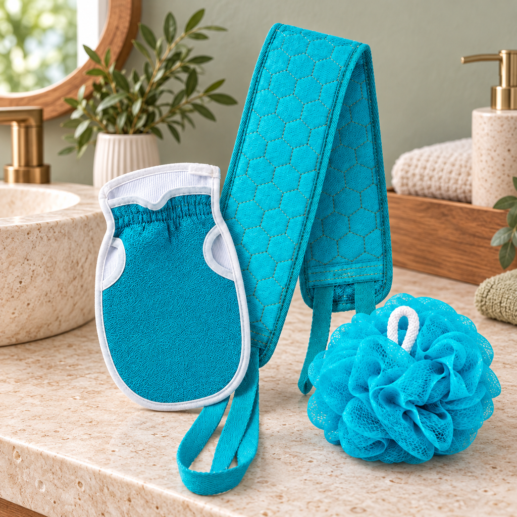 Set de Baño Exfoliante en ambiente de hogar — Vendalia