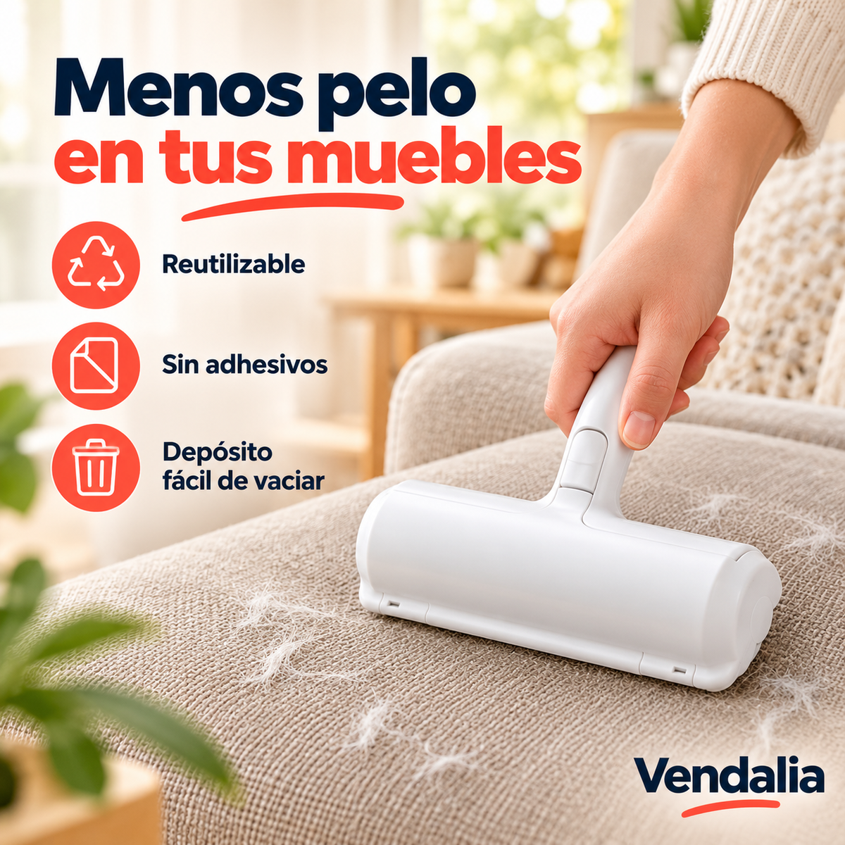 Rodillo blanco reutilizable para pelo de mascotas — Vendalia