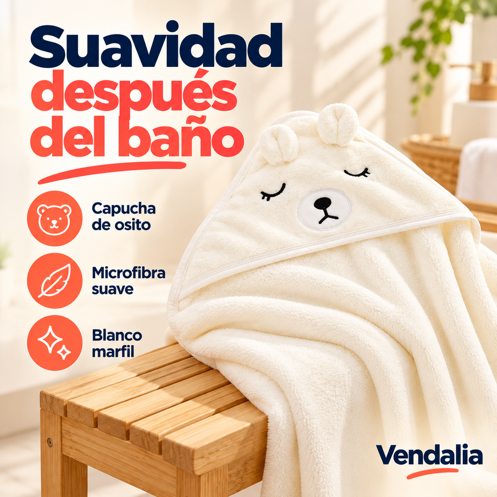 Toalla marfil con capucha de osito — portada Vendalia