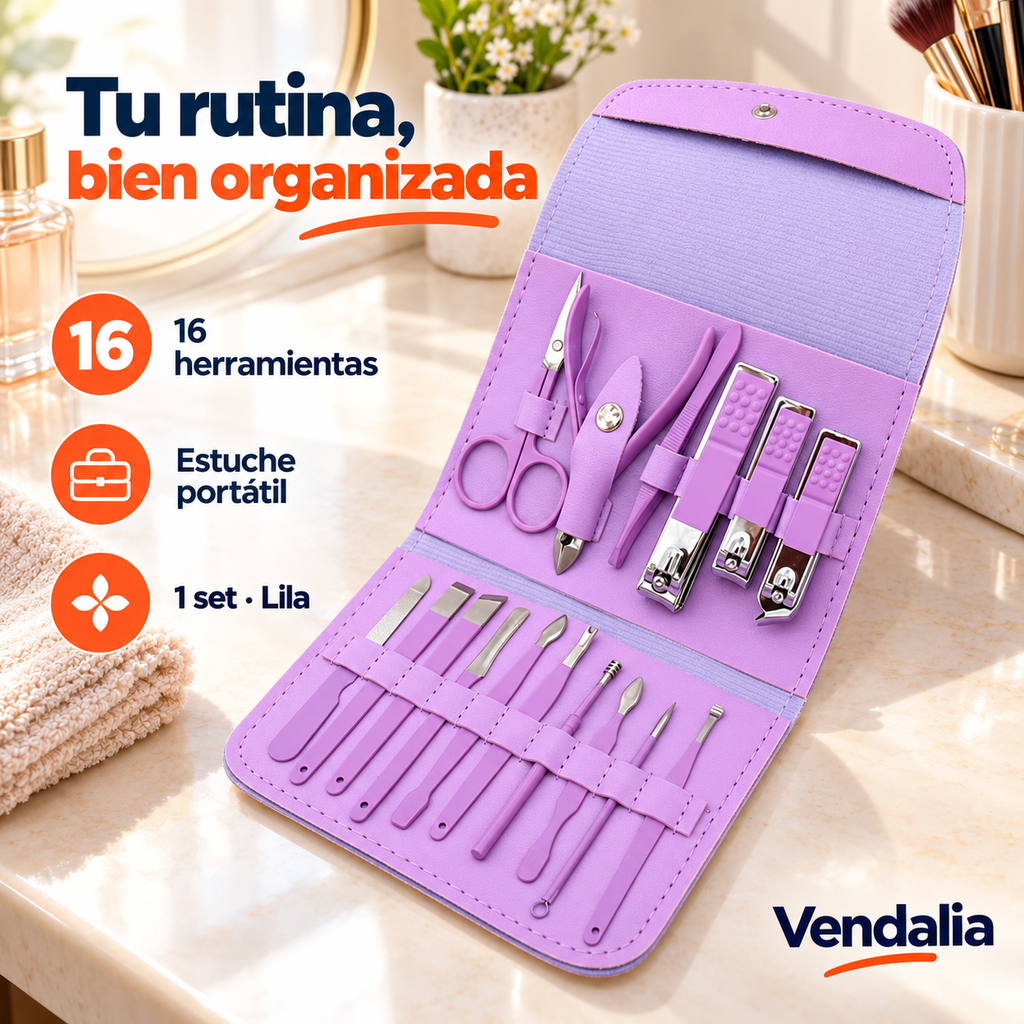 Set lila de manicura de 16 herramientas · Vendalia