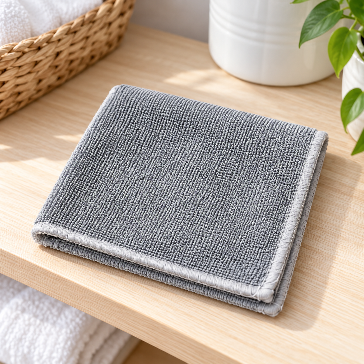 Pack de 10 paños de Microfibra Súper Absorbente 25x25 cm en ambiente de hogar — Vendalia. La fotografía muestra el detalle de un paño; la presentación de venta es el paquete de 10 paños de 25 × 25 cm.