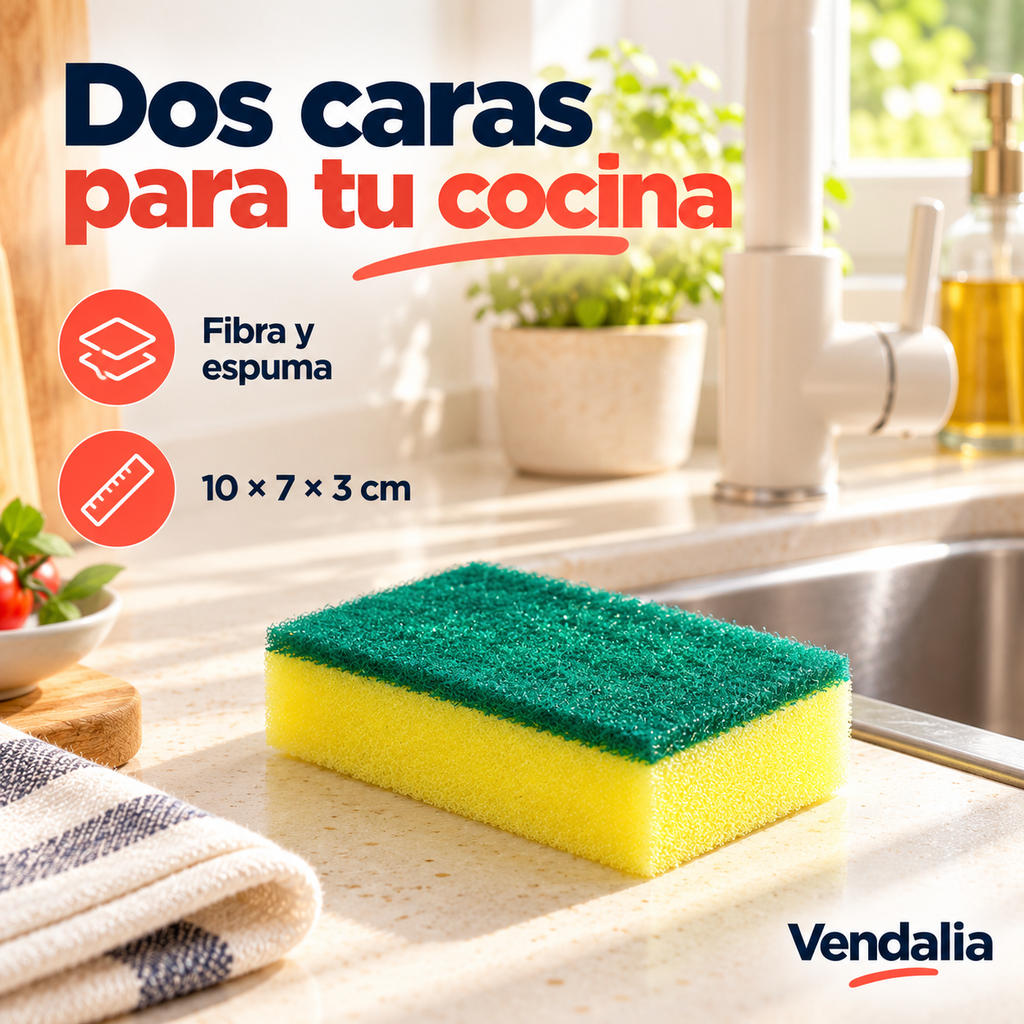 Esponja de cocina verde y amarilla de doble cara · Vendalia