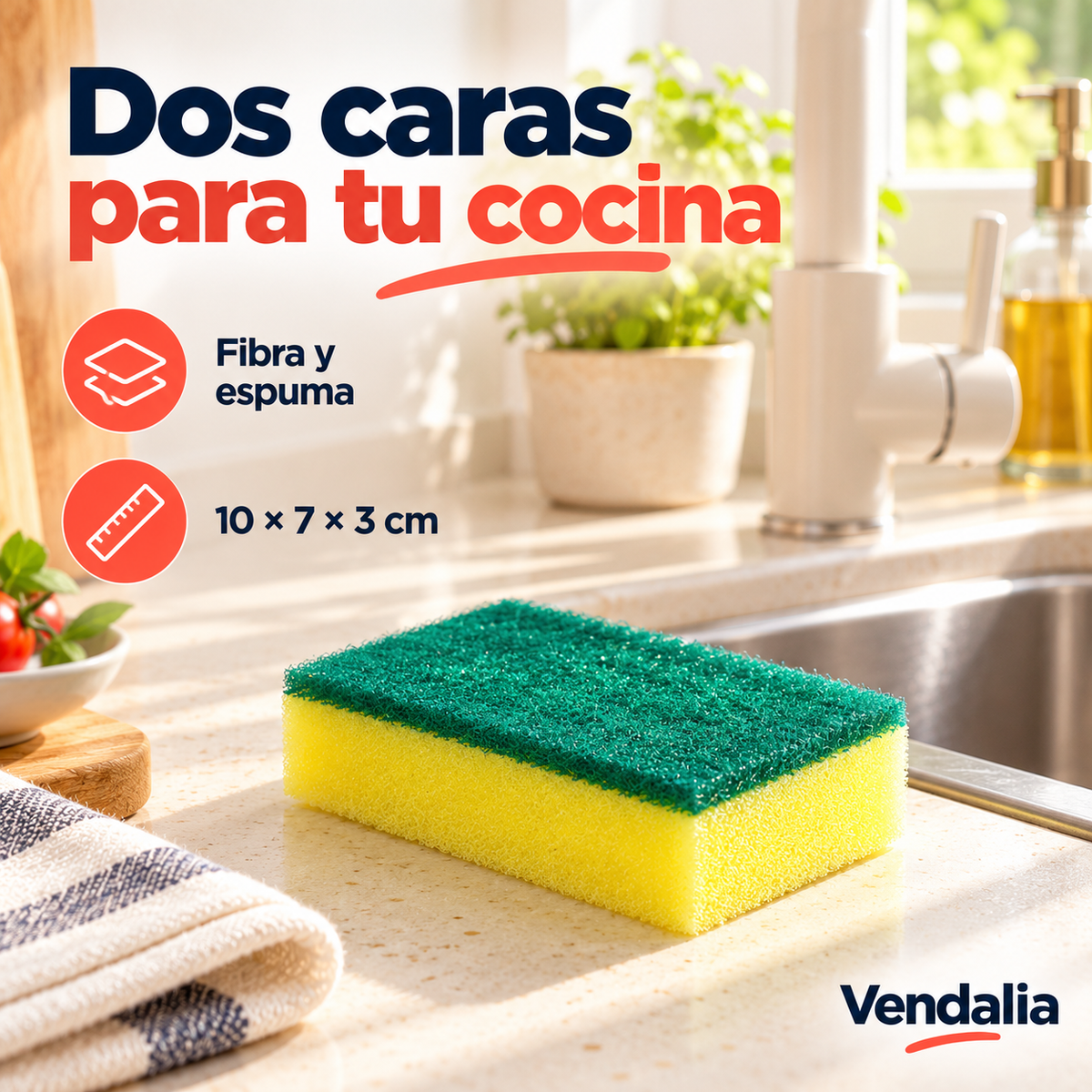 Esponja de cocina verde y amarilla de doble cara · Vendalia