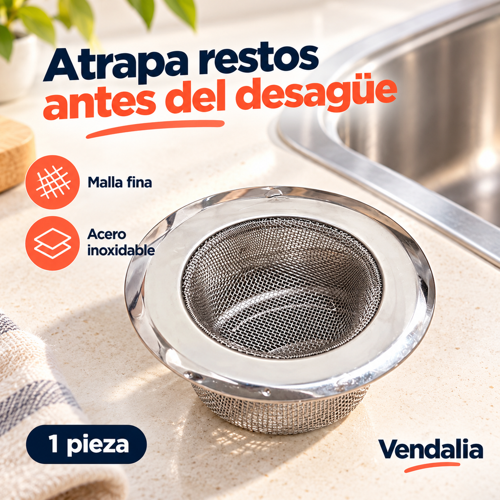 Colador de fregadero de acero inoxidable — presentación Vendalia