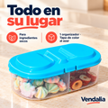 Organizador plástico con divisiones y tapa; una pieza, color al azar — Vendalia