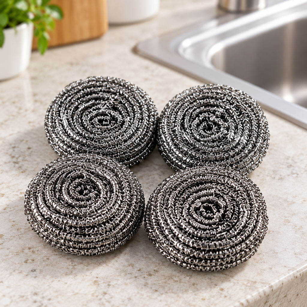 Esponjas Metálicas de Acero Inoxidable 4 Piezas en ambiente de hogar — Vendalia