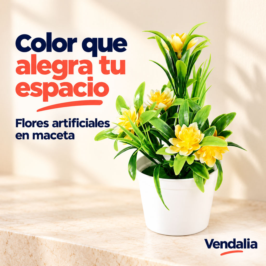 Macetita de flores artificiales amarillas y maceta blanca — Vendalia