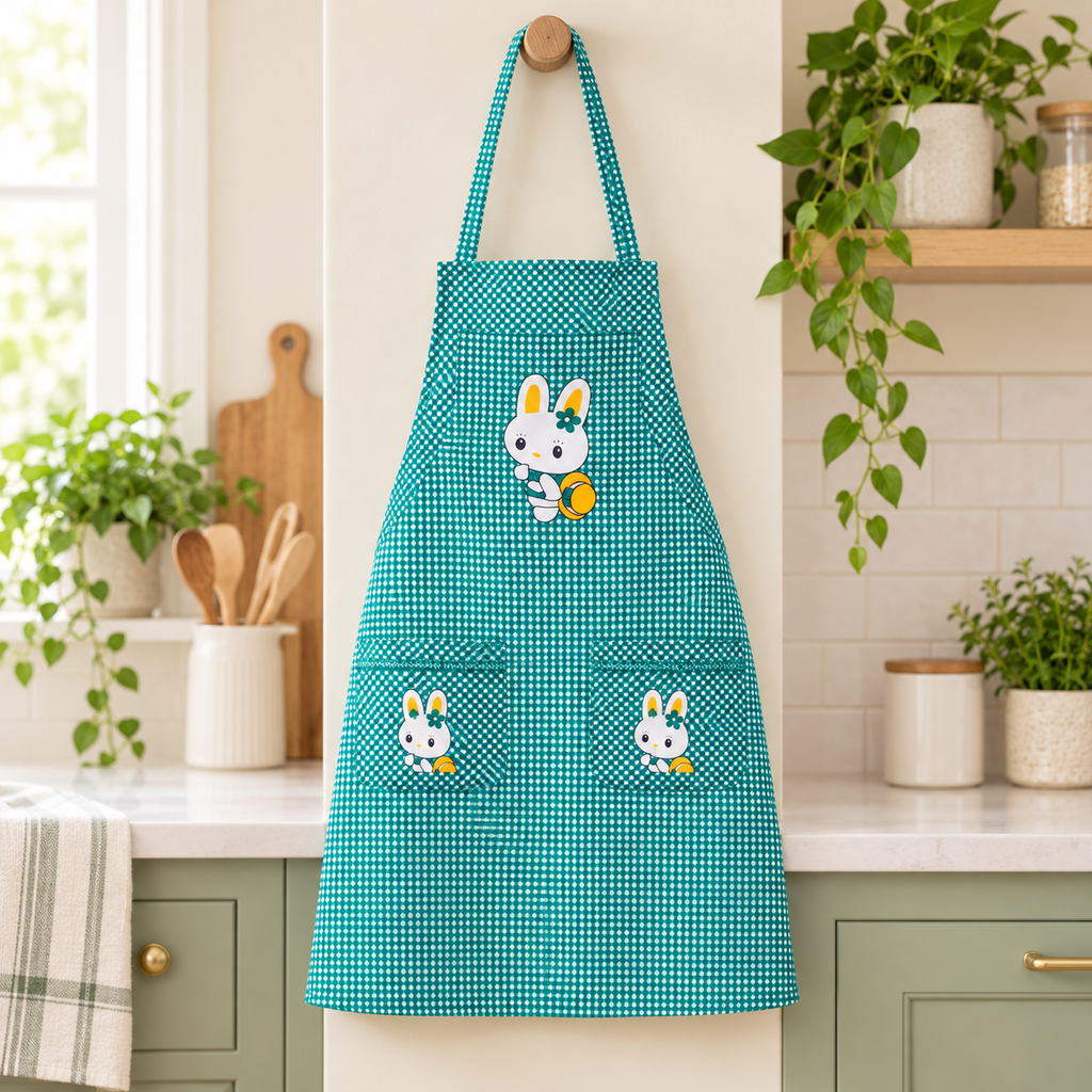 Delantal verde en cocina moderna