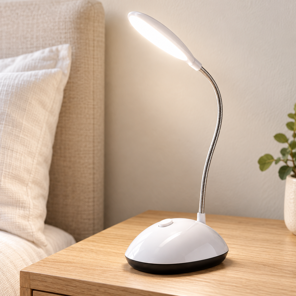 Lámpara LED de escritorio con cuello flexible — Blanco — SKU 47684