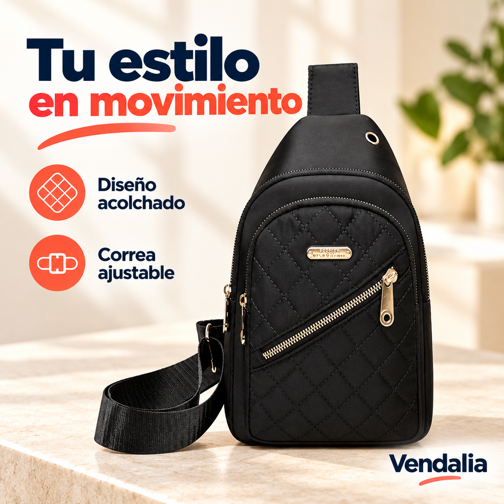 Mini bandolera negra acolchada — Presentación Vendalia — SKU 47715