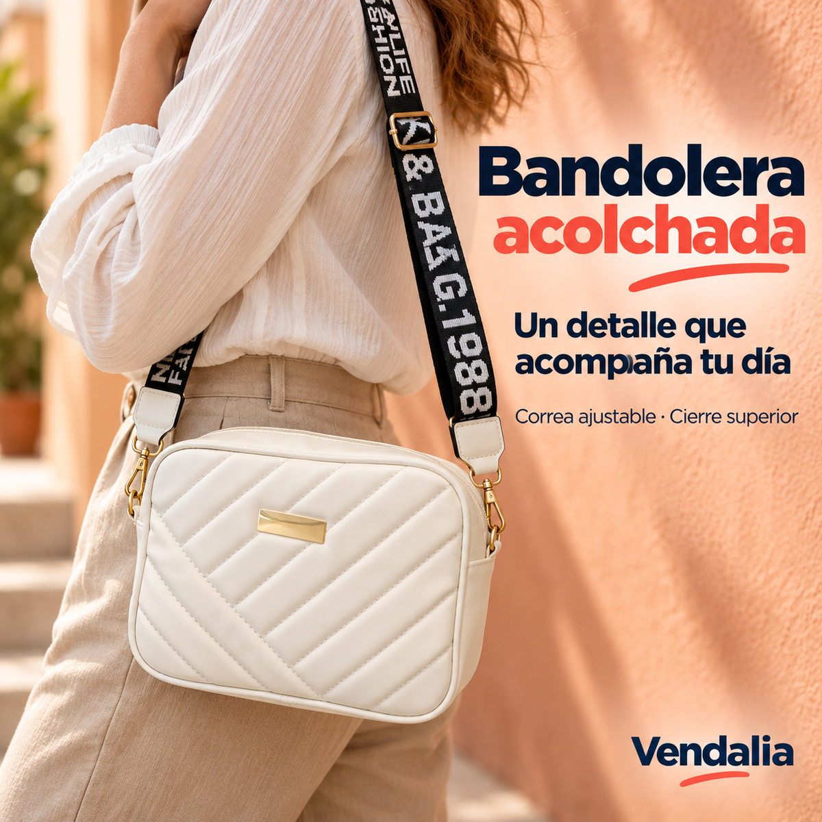 Bandolera acolchada — Presentación Vendalia — SKU 47721