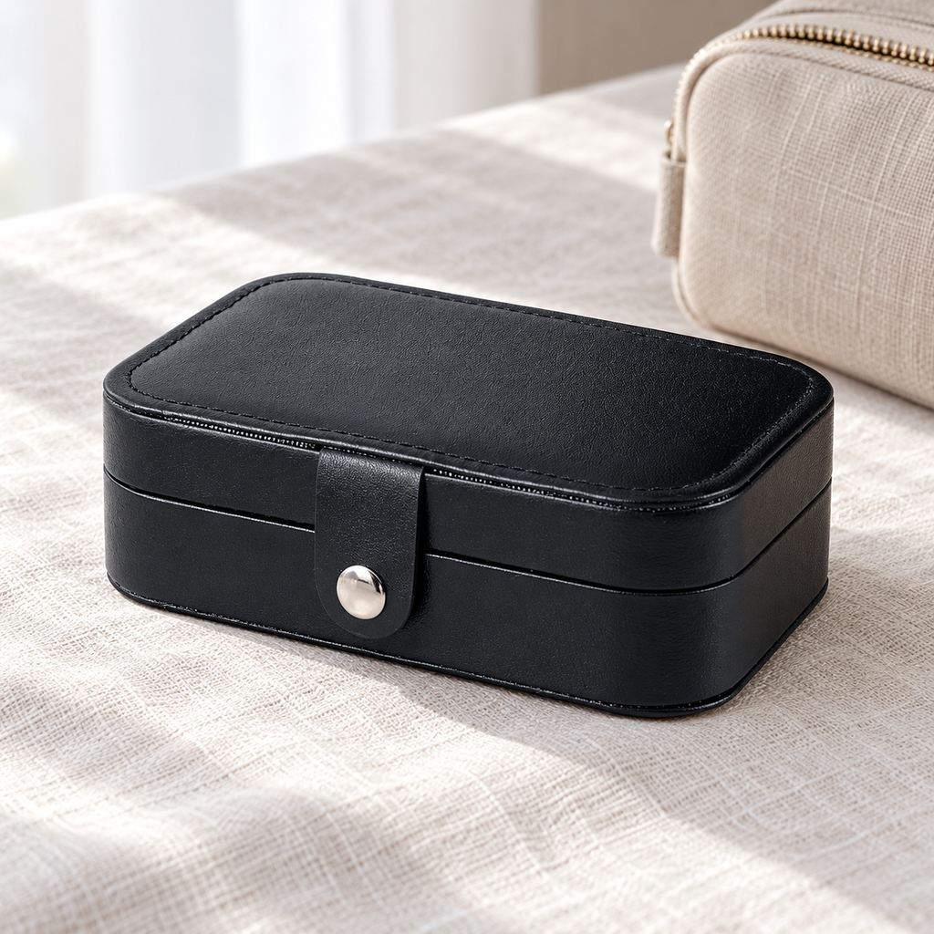 Estuche organizador negro con interior rosa — detalle del producto