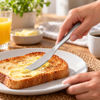 Cuchillo de mesa en uso; alimentos y plato no incluidos