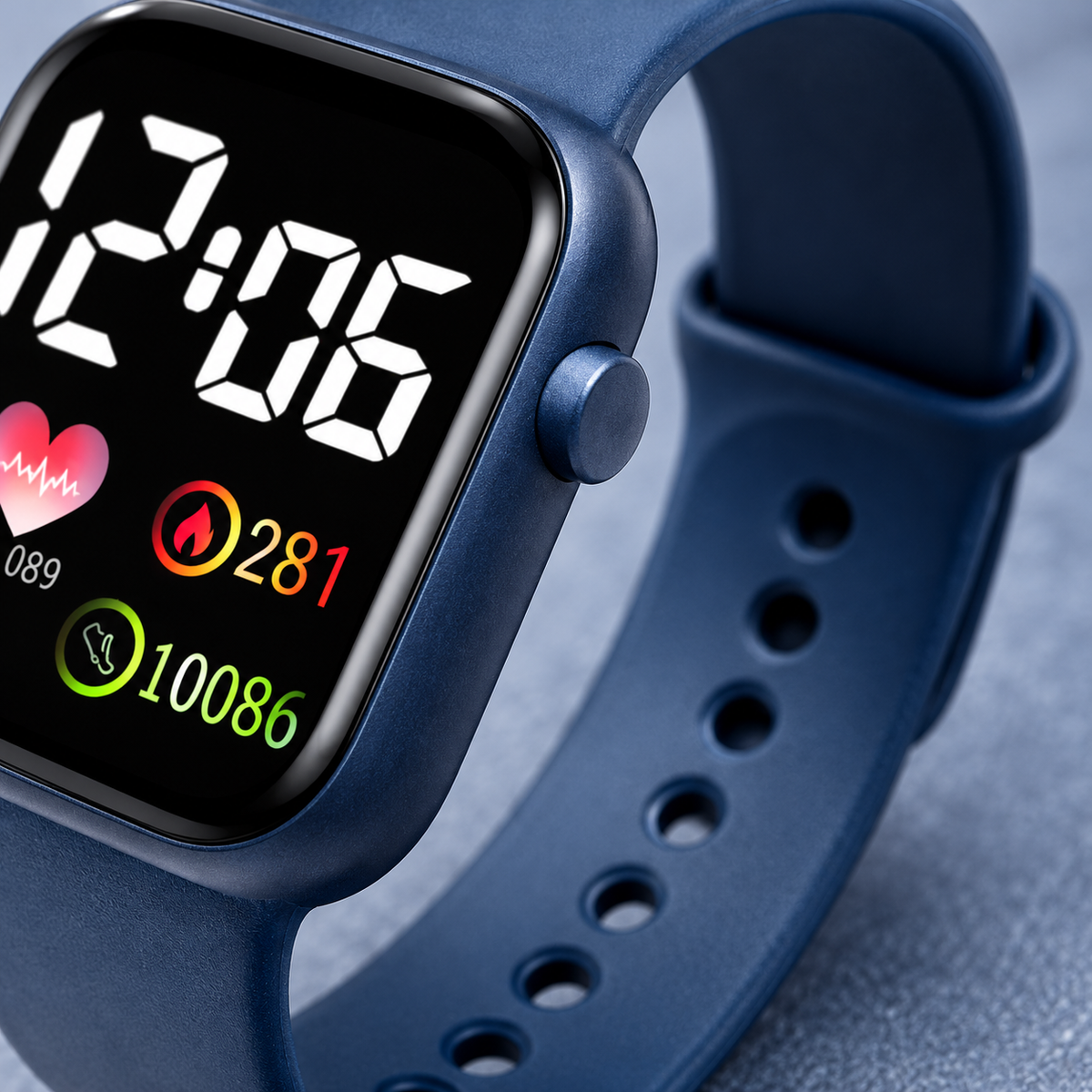 Detalle de caja y correa ajustable del reloj azul — Vendalia