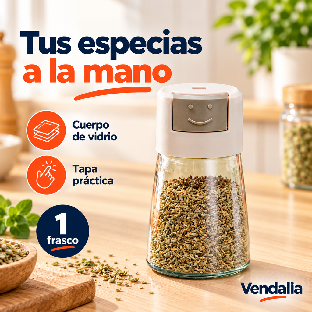 Frasco dosificador de especias — Portada Vendalia; venta por pieza