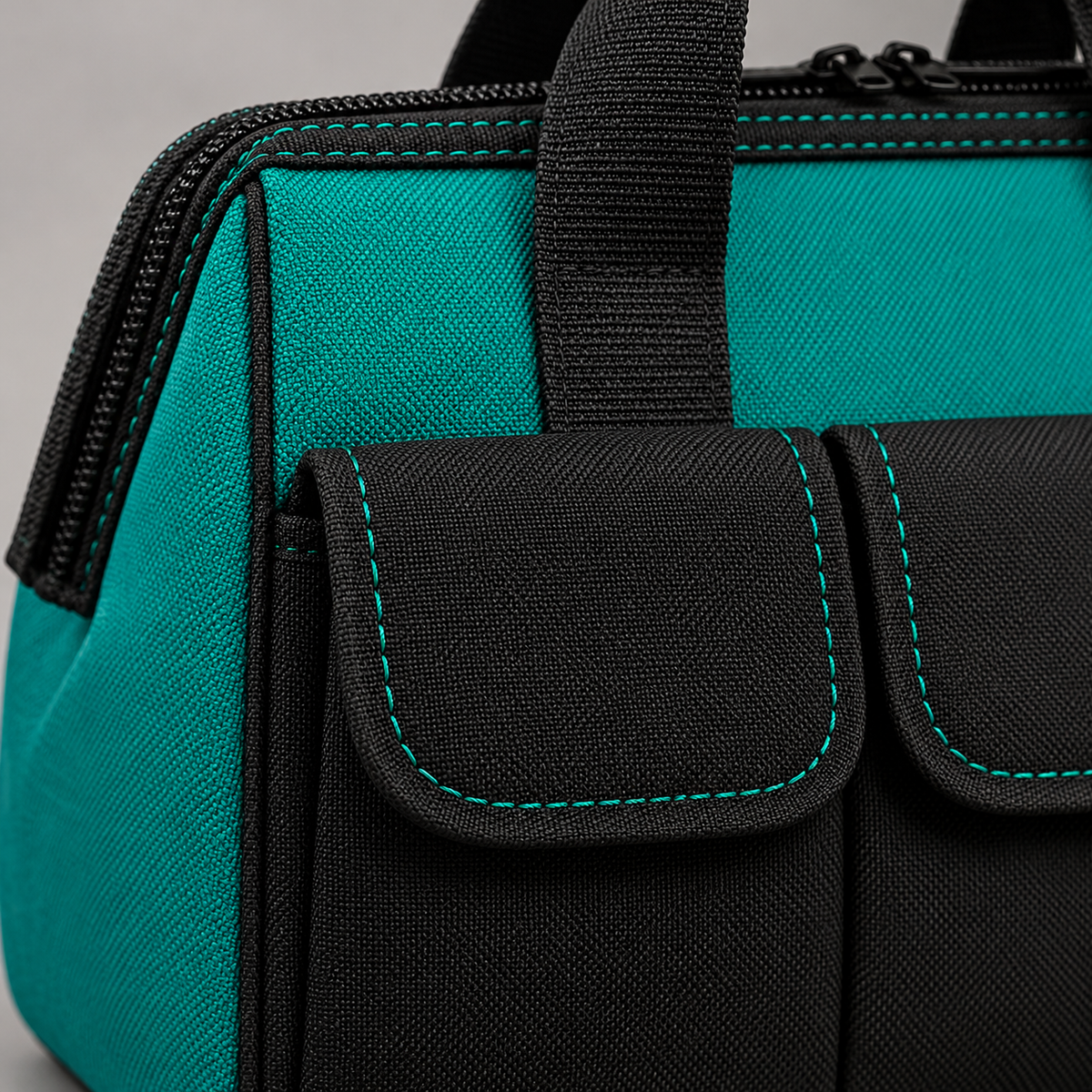 Bolsa para herramientas verde y negra — detalle