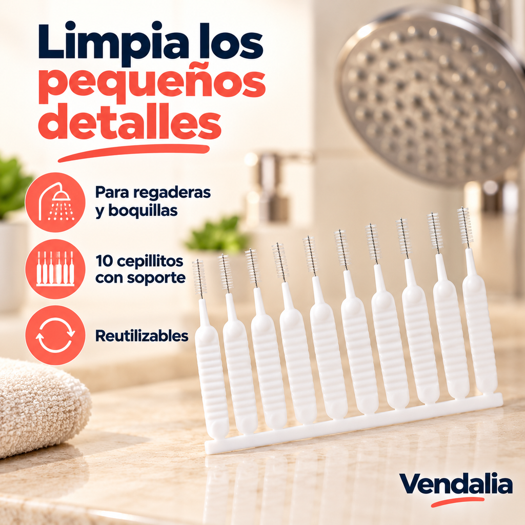 Juego de 10 cepillitos blancos tipo aguja con soporte · portada Vendalia