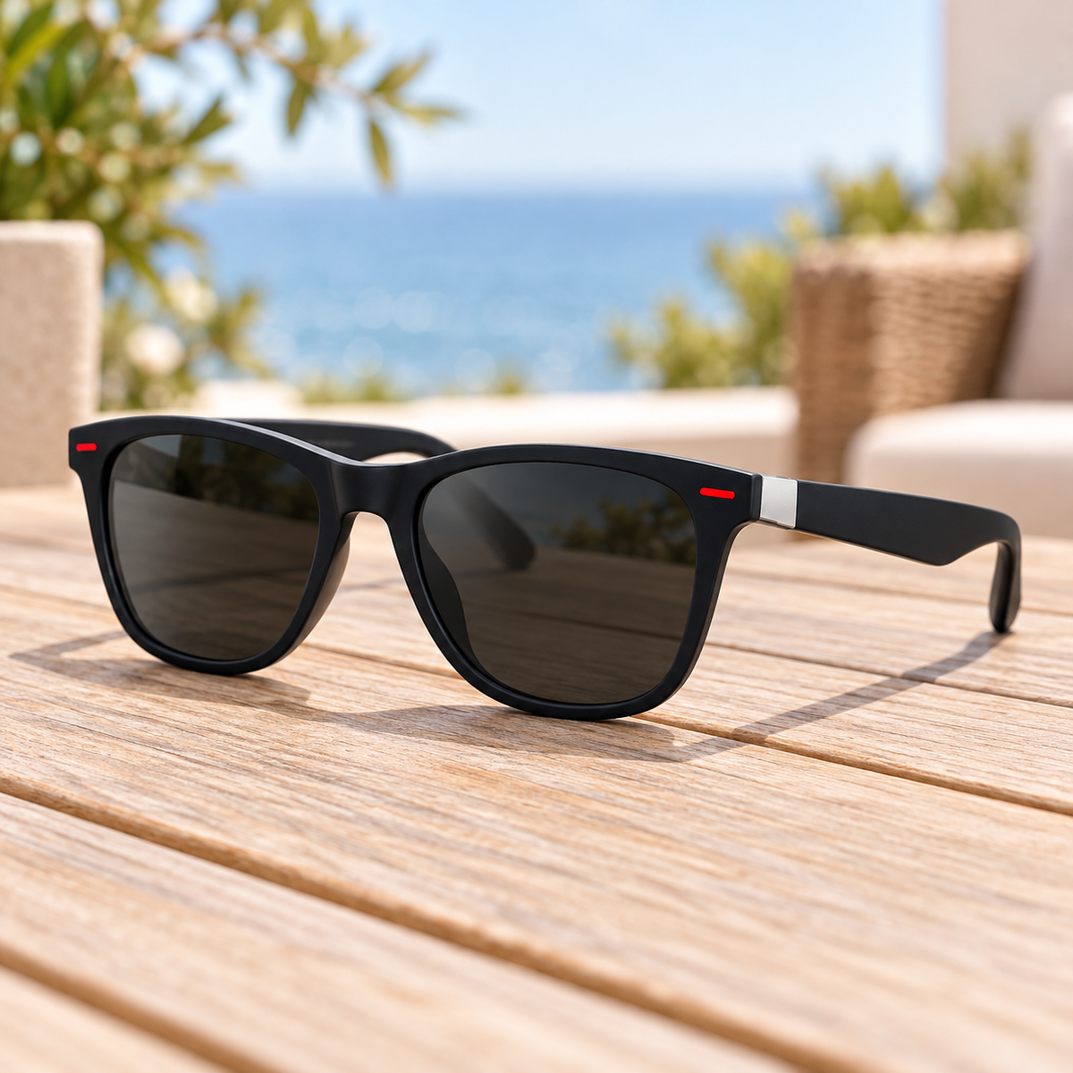 Gafas de Sol Estilo Clásico negros en ambiente de hogar — Vendalia