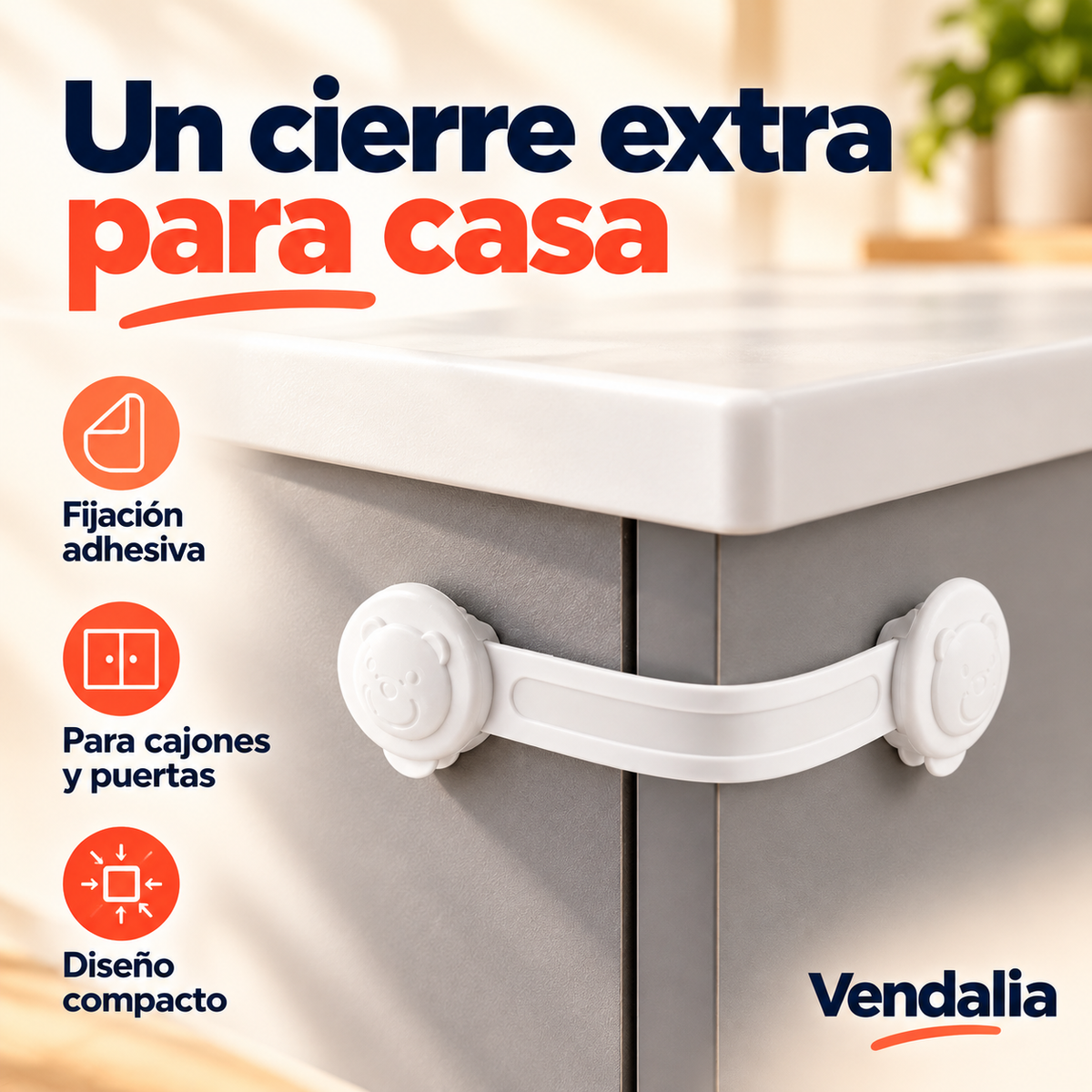Seguro blanco para cajones y puertas — portada Vendalia