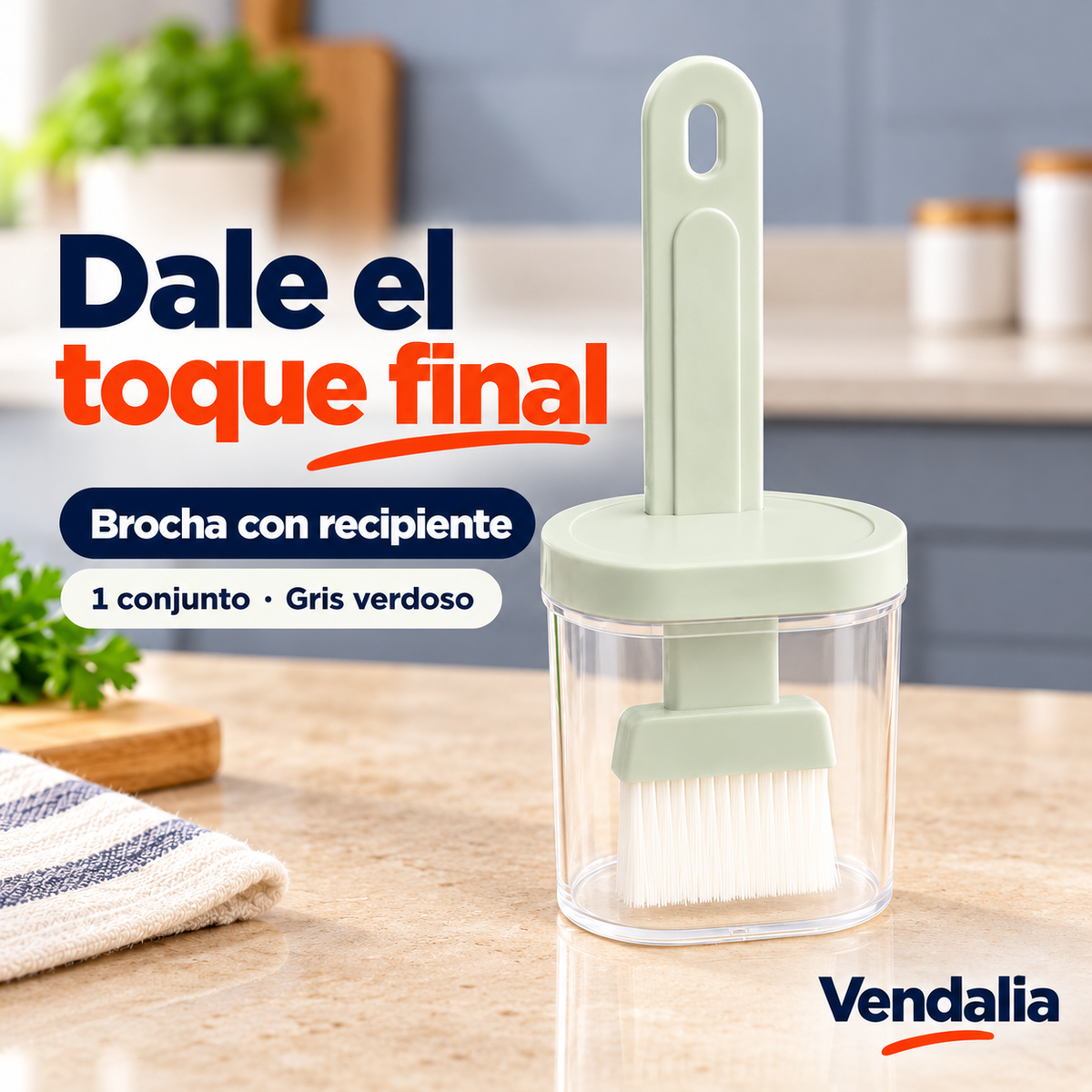 Brocha gris verdosa con recipiente, un conjunto — Vendalia