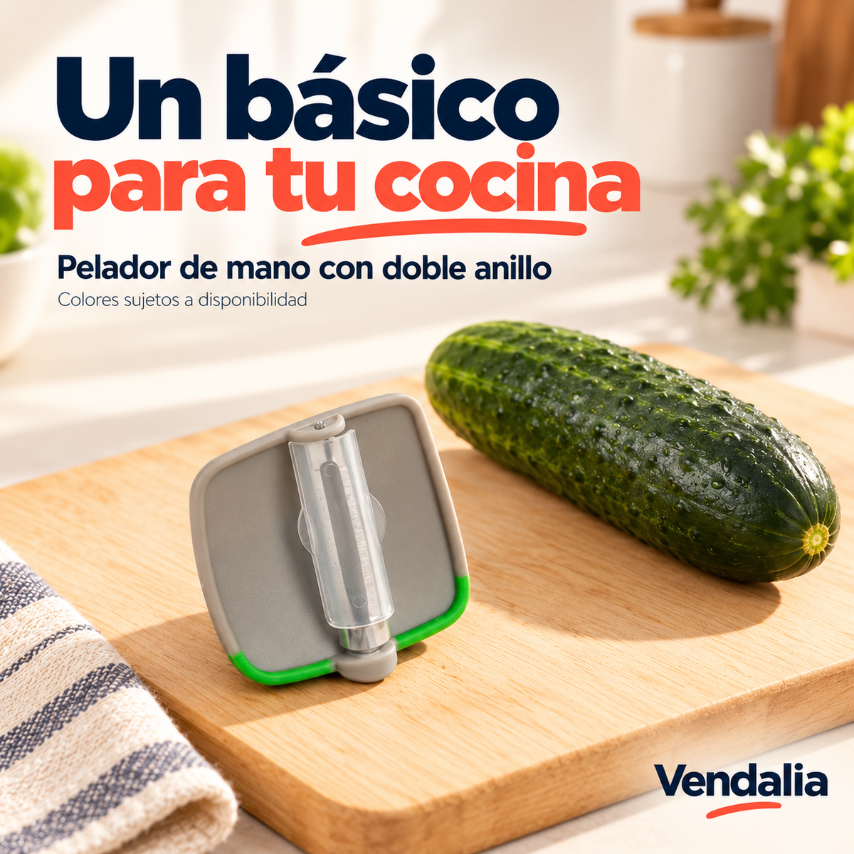 Pelador de mano con doble anillo; color ilustrativo. Vendalia.