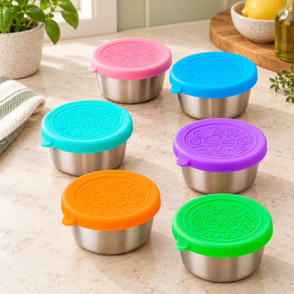 Set de 6 mini Contenedores de Acero Inoxidable en ambiente de hogar — Vendalia