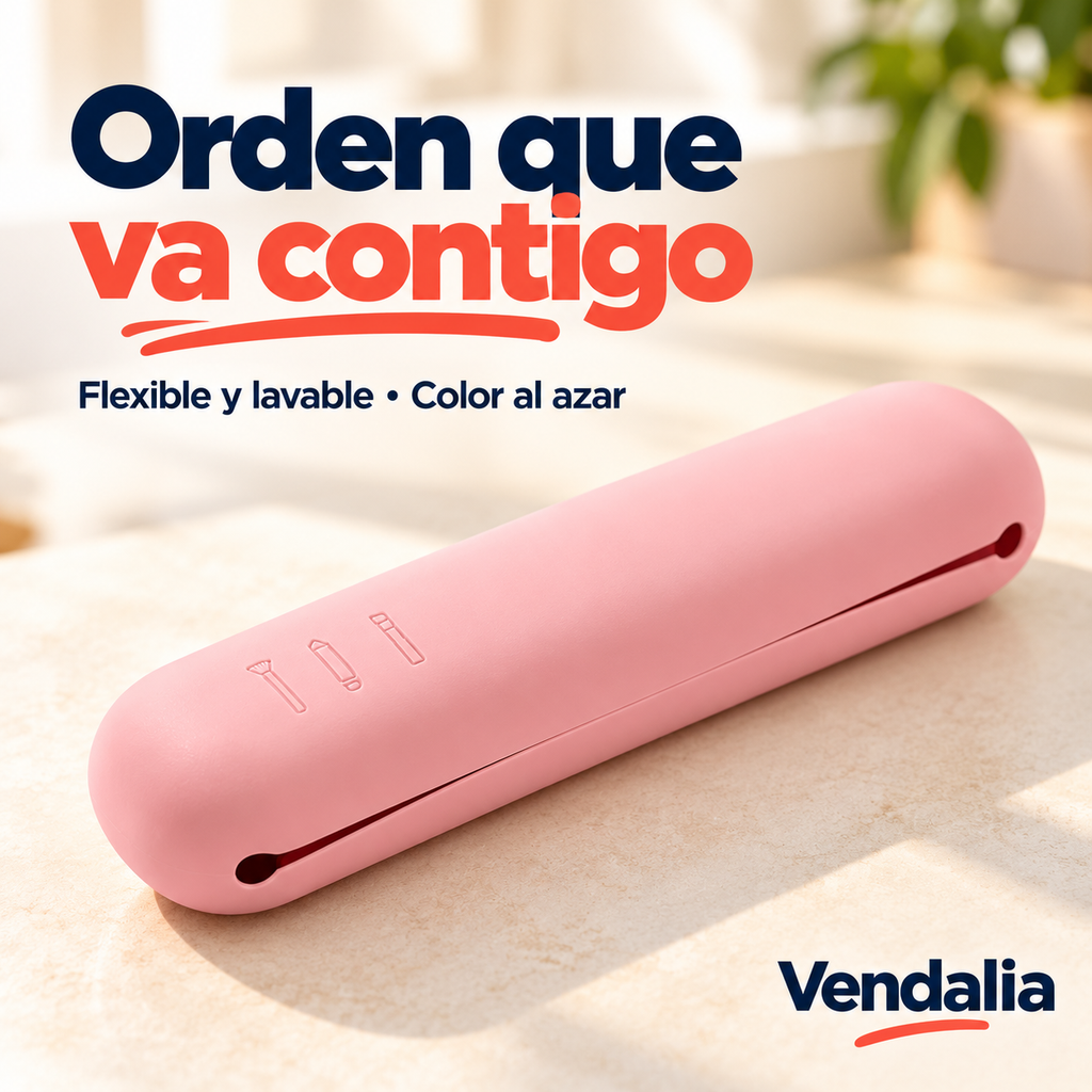 Estuche de silicón para brochas — Vendalia. Rosa ilustrativo; color al azar.