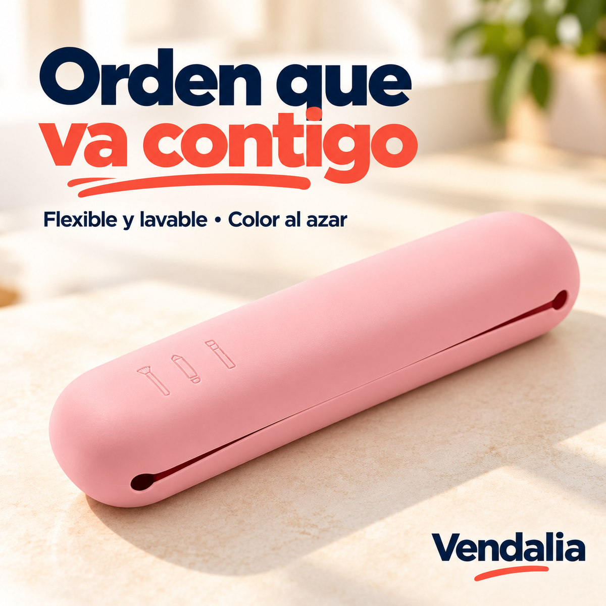 Estuche de silicón para brochas — Vendalia. Rosa ilustrativo; color al azar.