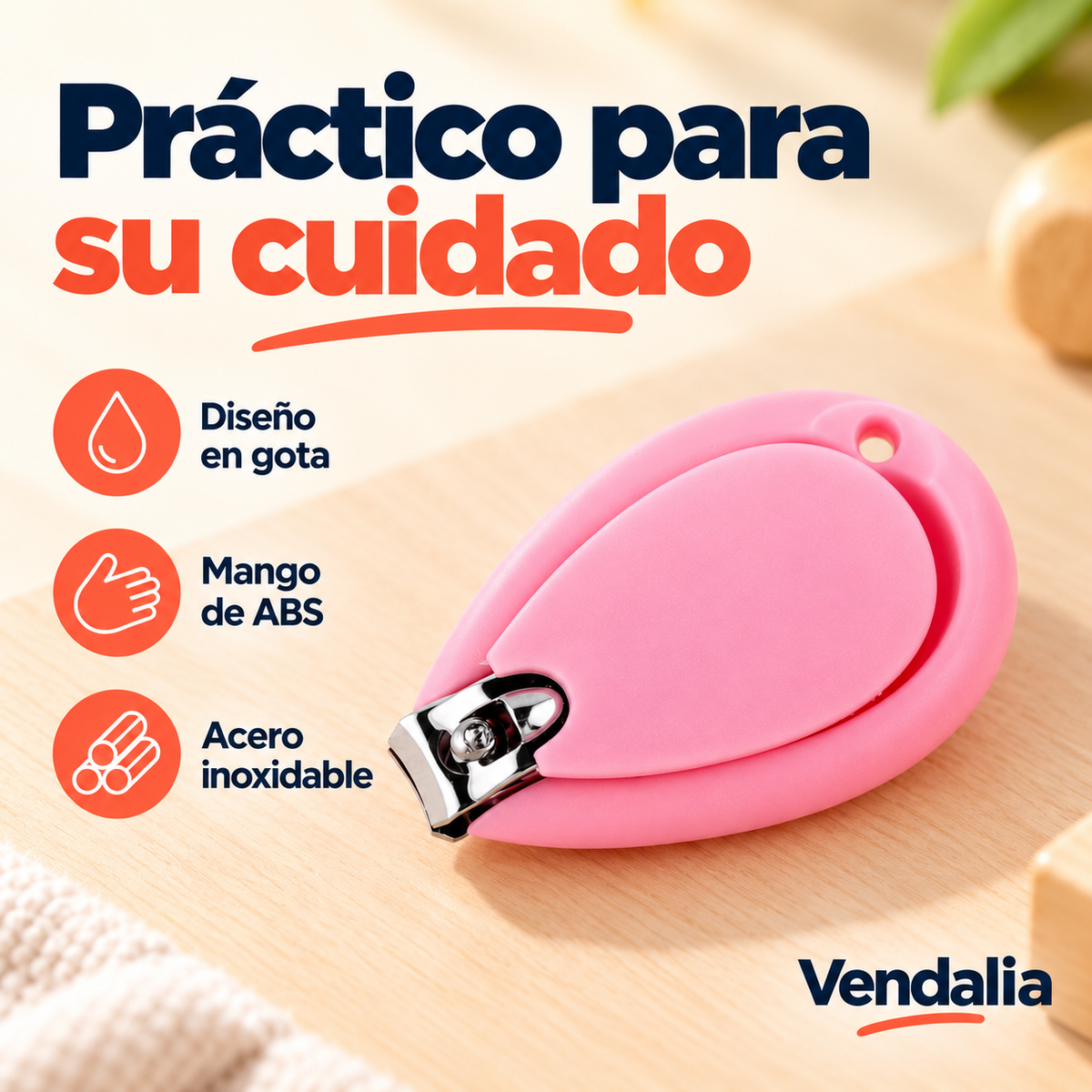 Cortaúñas ergonómico rosa — portada Vendalia