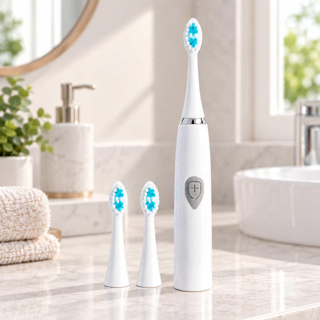 Cepillo de Dientes Eléctrico de Pila AA con Cabezales Intercambiables en ambiente de hogar — Vendalia