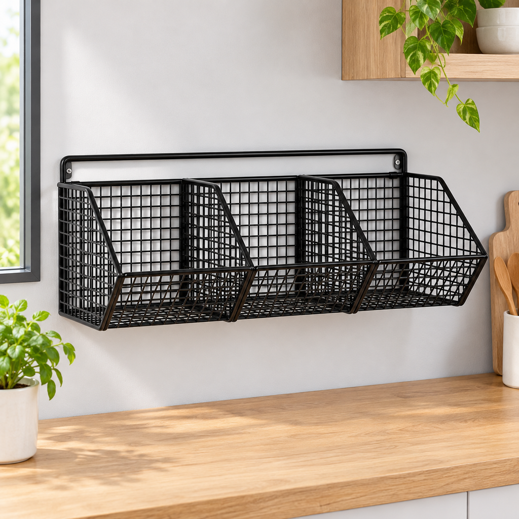 Canasta Metálica de Pared para Cocina. Fotografía del producto en ambiente Vendalia.