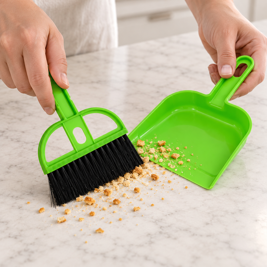 Mini Escoba con Recogedor de Mano — vista de uso