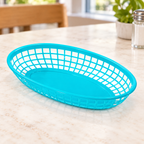 Paq 6 Canastillas Plásticas para Comida de Colores en ambiente de hogar — Vendalia. La fotografía muestra el detalle de una canastilla en un color de ejemplo; la presentación de venta es el paquete de 6 piezas y los colores se surten según disponibilidad del proveedor.