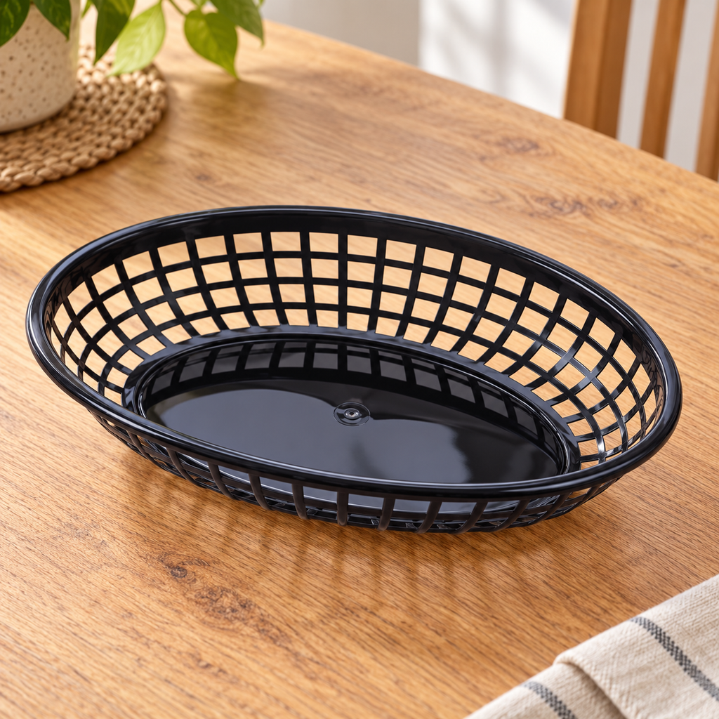 PAq 6 Canastillas de Plástico para Alimentos en ambiente de hogar — Vendalia. La fotografía muestra el detalle de una canastilla; la presentación de venta es el paquete de 6 piezas.
