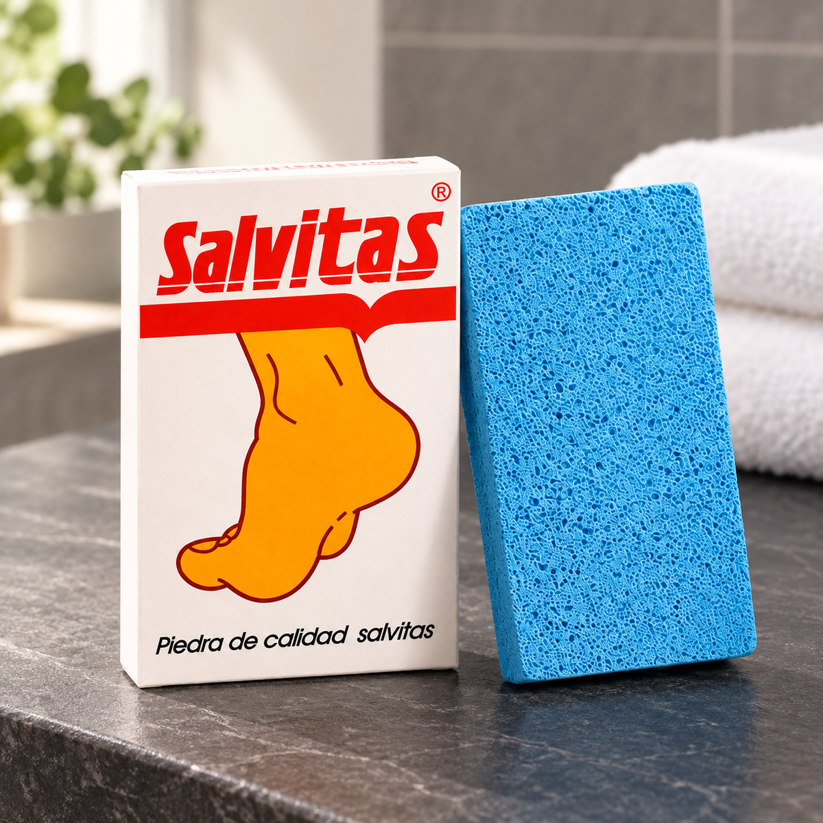 Lima Exfoliante de Pies Azul en ambiente de hogar — Vendalia