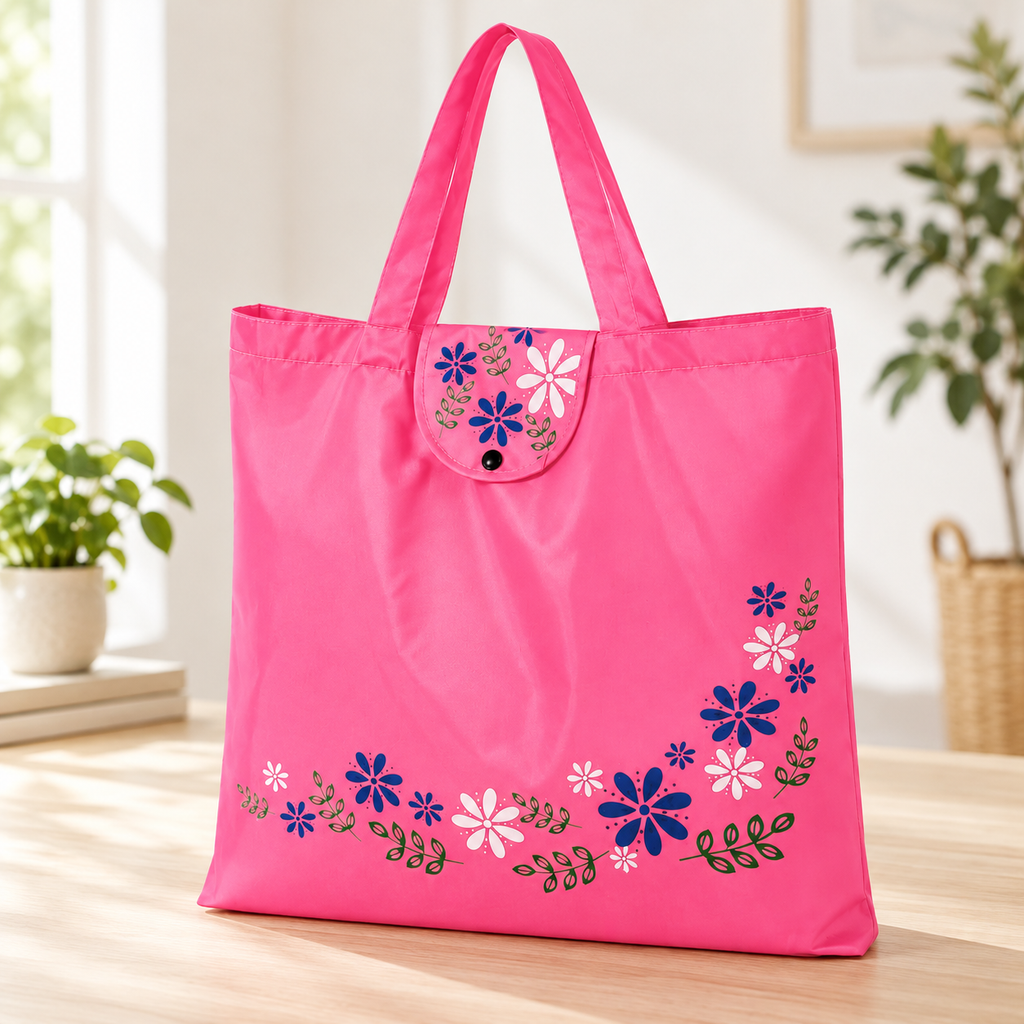 Bolsa reutilizable plegable con diseño floral — Rosa — SKU 51270