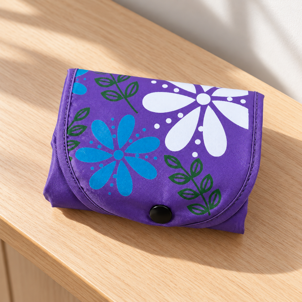 Bolsa floral morada — Vista plegada — SKU 51271