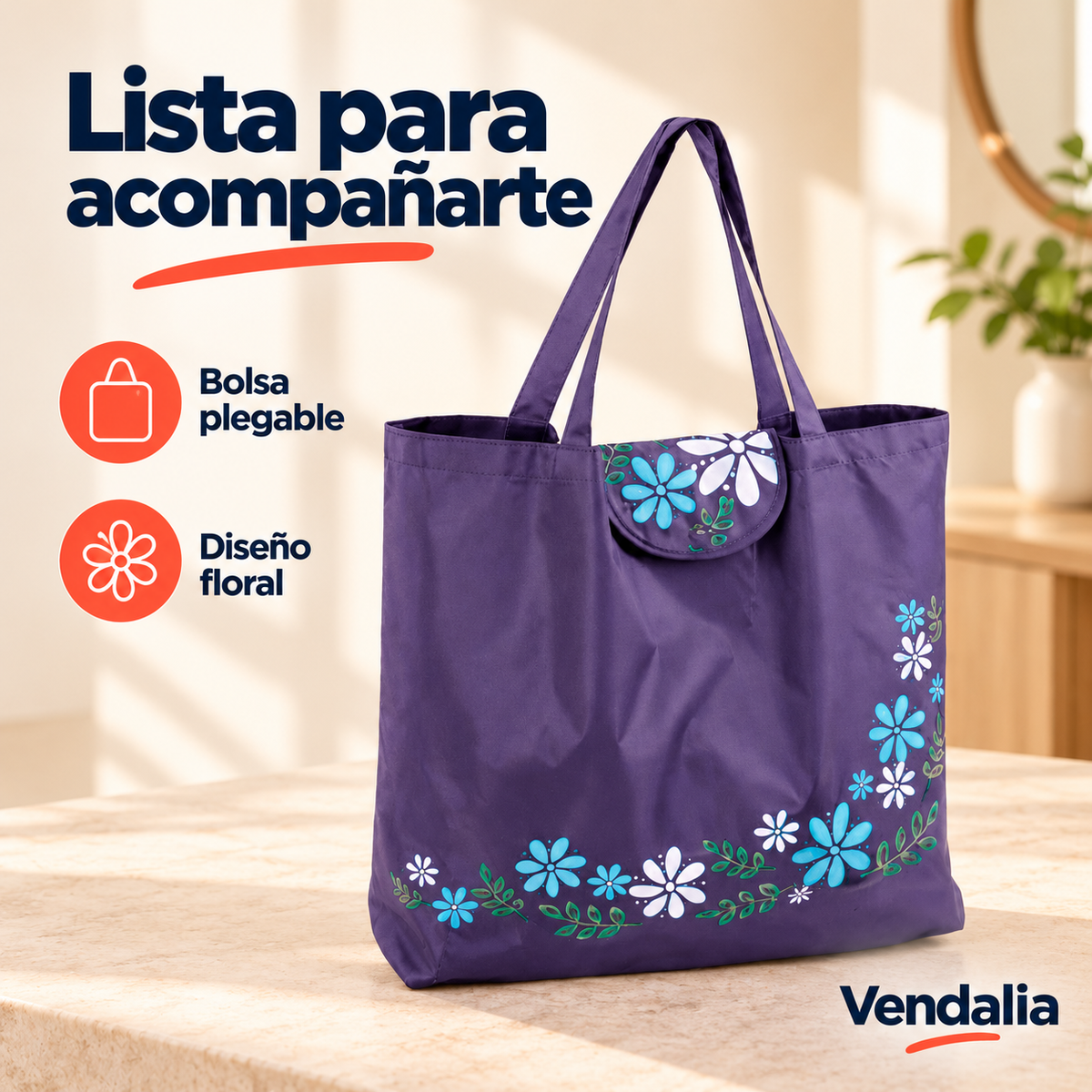 Bolsa floral morada — Presentación Vendalia — SKU 51271