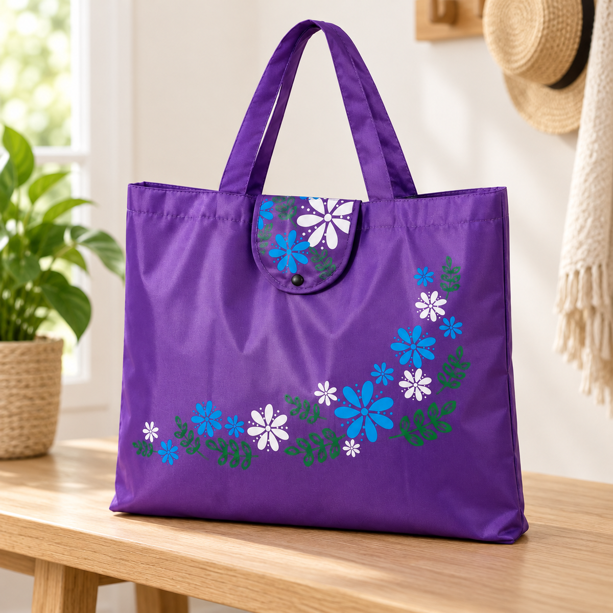 Bolsa reutilizable plegable con diseño floral — Morado — SKU 51271