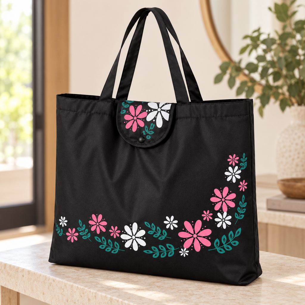 Bolsa Reutilizable Plegable negra en ambiente Vendalia