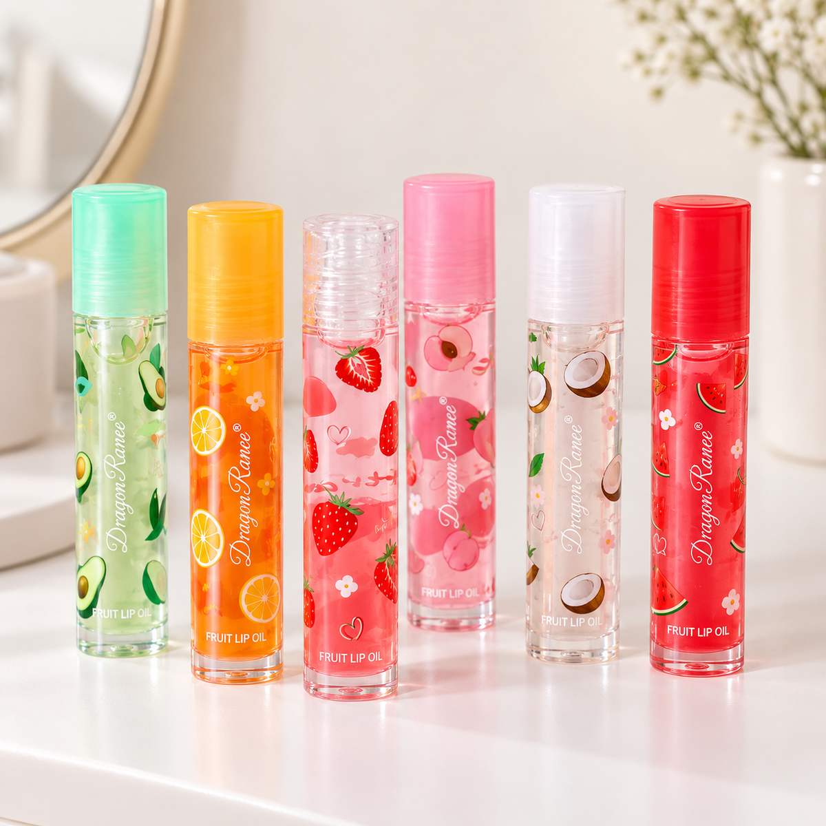 Brillos Labiales Frutales · Paquete de 6 piezas en ambiente Vendalia