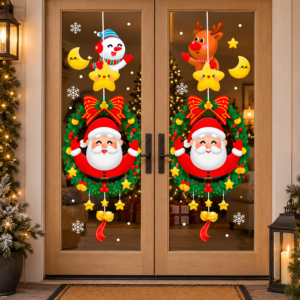Vinil Navideño santa con corona para Puertas y Ventanas · fotografía ambientada de Vendalia · SKU 51448