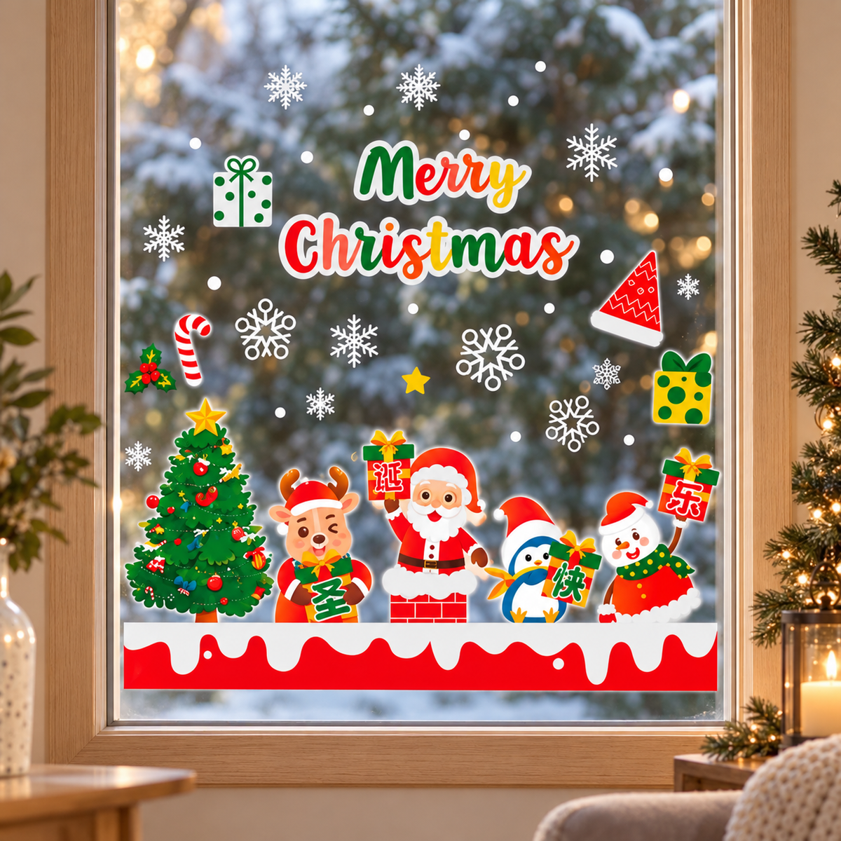 Vinil Navideño Merry Christmas para Ventana · fotografía ambientada de Vendalia · SKU 51451