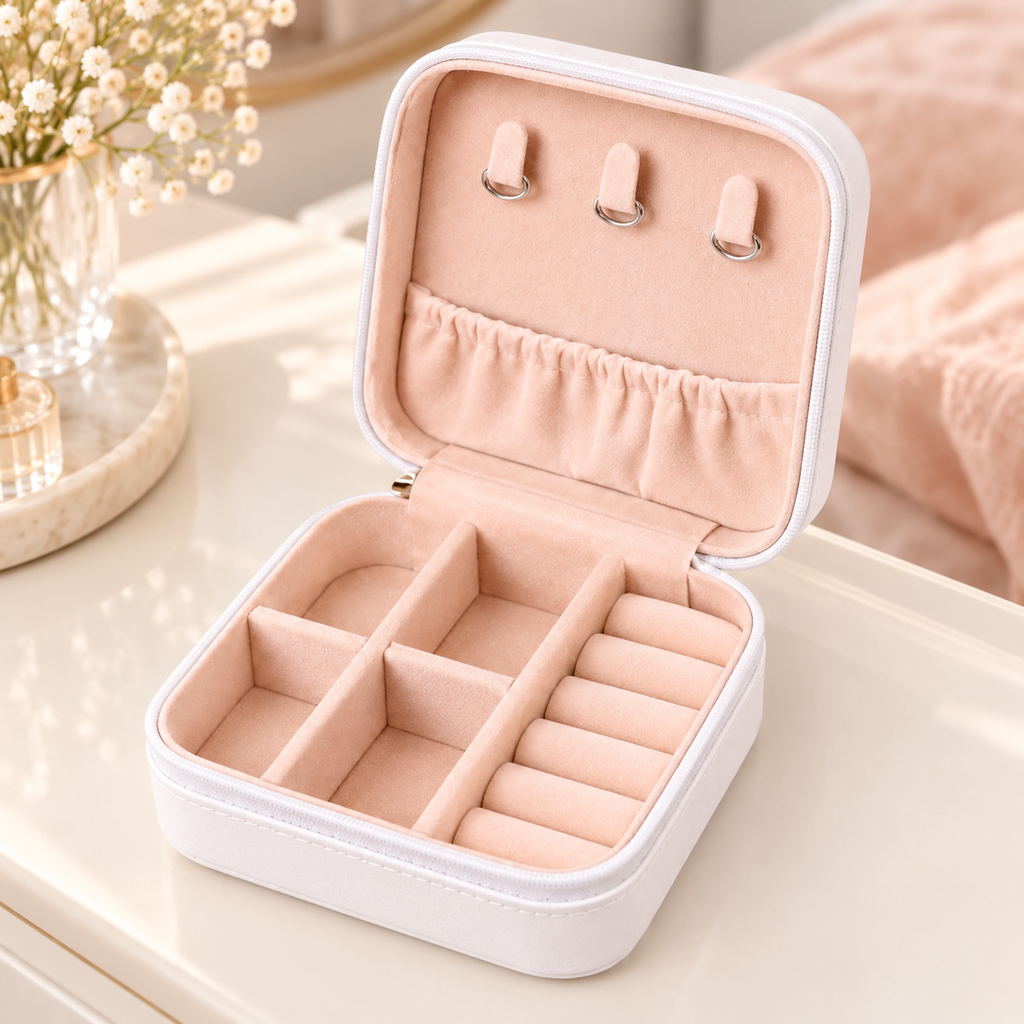 Joyero Compacto de Viaje Blanco en ambiente de hogar — Vendalia